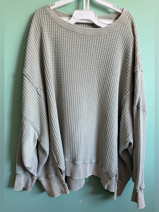 American Eagle Outfitters Sweaters - American Eagle Outfitters Oversized Waffle Knit Crew Sweater - Sage Green
